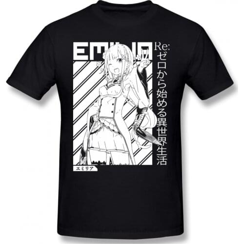 Emilia Print Cotton Funny T Shirts Re Zero Starting Life in Another World Satella Puck Rem Anime Men Fashion Streetwear