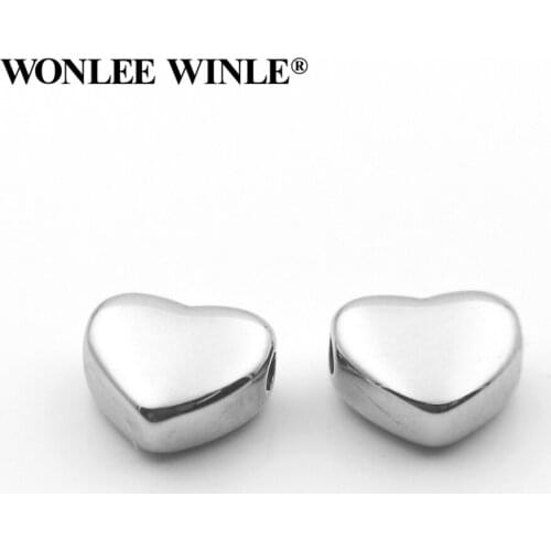 Wonlee Winle 316L Stainless Steel 2mm Small Hole Heart Space Beads Charm For Bracelet Jewelry Making DIY Men&Women