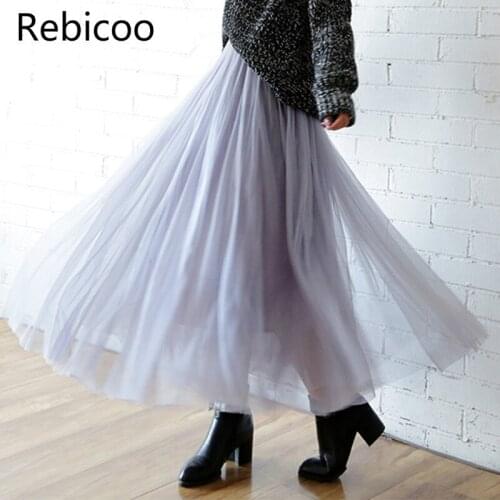 Adult Tulle Skirt New Fashion 3 Layers Summer Long Skirts Womens Maxi Tutu Voile Sun School Skirt Female