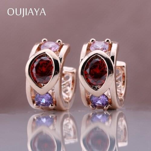 OUJIAYA Luxury 585 Rose Gold round earrings Natural Zircon Simple Exquisite Wedding Party Fine Jewelry Women Dangle Earrings A41