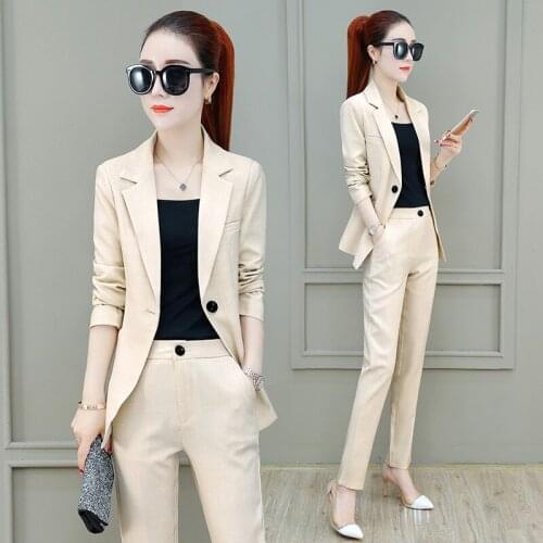 Womens suit 2019 spring and autumn new fashion lapel suit jacket pencil pants temperament wild womens two-piece suit