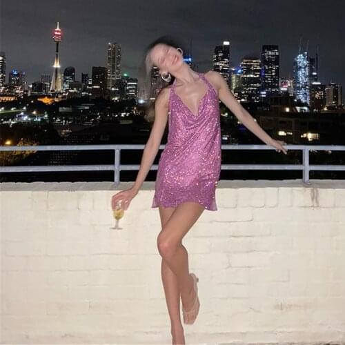 Full Crystals Luxury Women Dress Halter backless Evening Night Club Party Short Dress Solid Color Women summer dress 2021