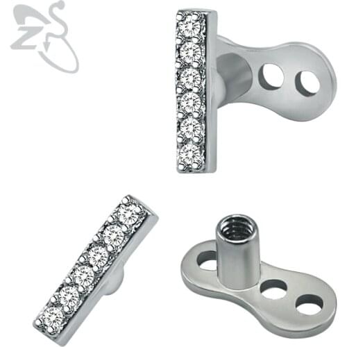 ZS 1Pair CZ Crystal Dermal Anchor Piercings Internally Threaded Screw Popular Base & Tops Skinner Diver Tops Piercing Jewelry