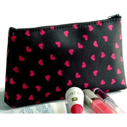 18*10*2.5cm Pencil Bags Temena Heart Shaped Dots Pattern Portable Multifunction Beauty Travel Cosmetic Makeup Bag School Supply
