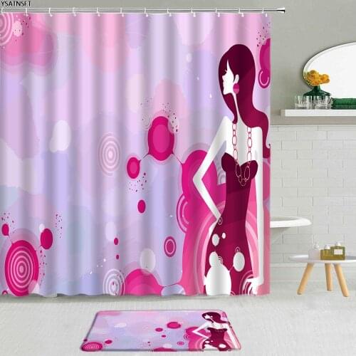2Pcs Fantasy Fashion Girl Shower Curtain Flower Romantic Creative Heart Shape Bathroom Non-Slip Bath Mat Hanging Curtains Set