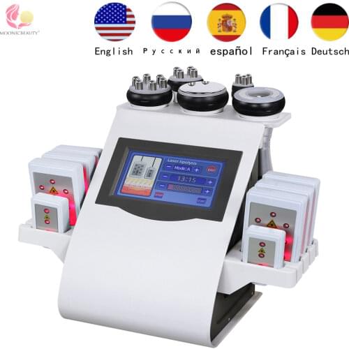 2021 New Arrival 6 In 1 40K Ultrasonic Cavitation Vacuum Radio Frequency Laser 8 Pads lipo Laser Slimming Machine for home use