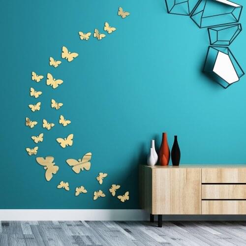 25Pcs/lot Mirror Butterfly Kitchen Wall Art Decal DIY Fashion Acrylic Decorative Wall Sticker For Kids Rooms Home Decoration