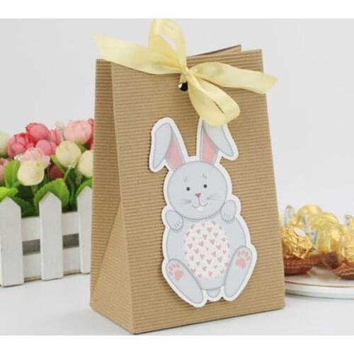 5pcs Rabbit Kraft Paper Candy Box With Ribbon Chocolate Box Easter Birthday Christmas Party Favors Gifts Box Wedding Decoration