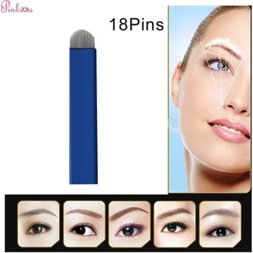 Pinkiou 50pcs 18pin Microblading Permanent Makeup Eyebrow Tattoo Needles Tebori Curved Blade Needles for Manual Tattoo Pen