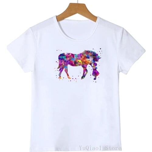 Watercolor girls boys love horse animal print t-shirt girls boys funny white kids clothes graphic t shirts camisetas summer tops