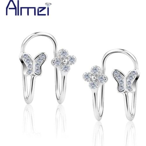 Almei 15%Off Butterfly Stud Earrings Women Flower Silver Aretes Earings Bohemian Bijouterie Rhinestone Brincos Oorbellen EH113