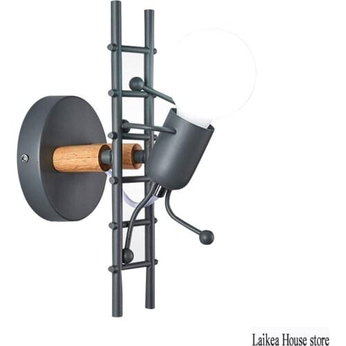 American Retro LED Industrial Wind Wrought Iron Villain Creative Climbing Stairs Lamp Childrens Room Bedroom Wall Lamp