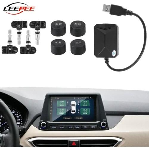 LEEPEE Car Accessories Universal USB Android TPMS Tire Pressure Monitoring System Display Internal Exterior 4 Sensors 5V