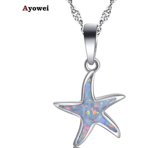 Ayowei For Women stars style White fire opal silver plated Necklace Pendant Fashion Jewelry wedding gift OP783A