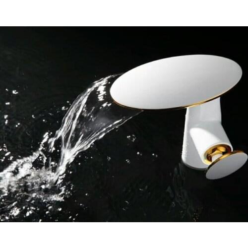 White gold color Contemporary single hole /handle bathroom waterfall basin sink mushroom faucet MIXER TAP NEW