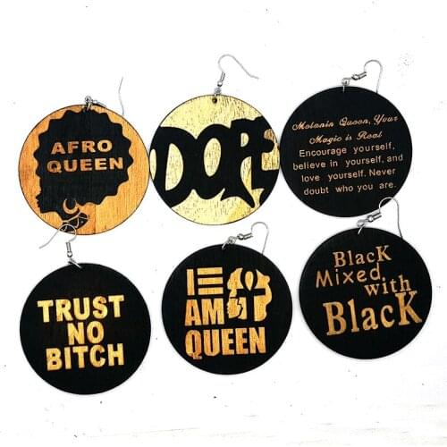 Free shipping!!mixed designs engraved african Black Queen wooden earrings