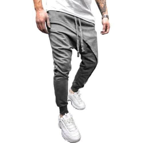 Pants Sporty Men Solid Color Drawstring Asymmetric Double Layer Long Running Pants Mens Clothing 2021