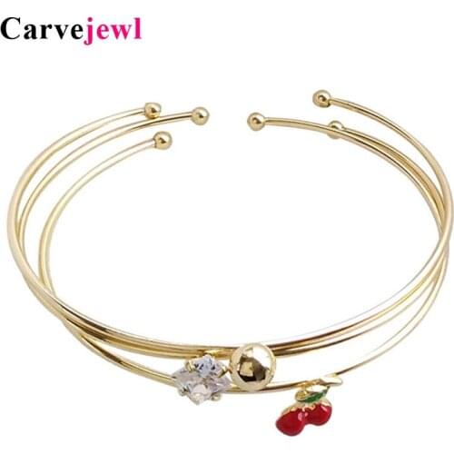 Carvejewl Fashionable Simple thin Wrist bracelets Open Adjustable bangle enamel strawberry pineapple flower Cubic Girl bracelet
