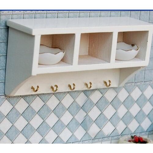 White Mini Kitchen Wood Wall Rack W/ Hooks For 1:12 Dollhouse Quality Birch NEW