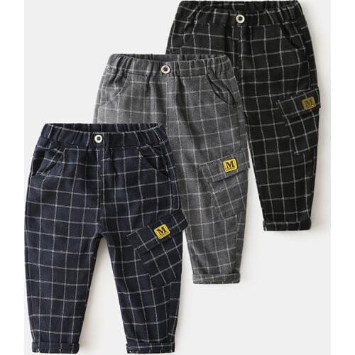 Children Clothes Boys Trousers Casual Gentleman Plaid Pants Autumn New Korean Style Baby Elastic Waist Outwear Kids Long Pants