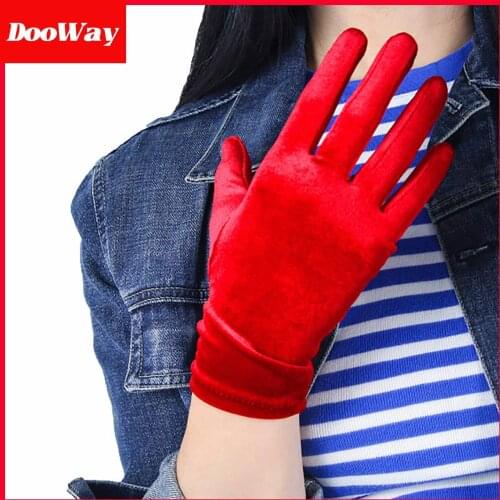 DooWay 22cm Elegant Red Gloves Velvet Opera Wrist Length Stretchy Touchscreen TECH Women Evening Dress Driving Finger
