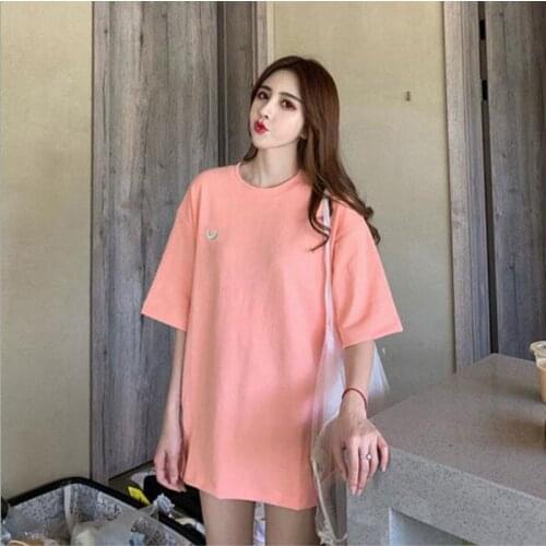 Moon Embroidery Women T-shirt High Quality Short Sleeve Round Neck T shirt Femme Cotton Spandex T shirts Women