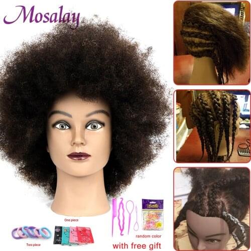 Afro Mannequin Head With 100% Human Hair Doll Head For Braided Styling Head Dyeing Cosmetology Manikin Hairdressing Salon