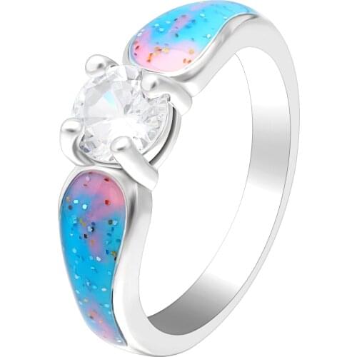 Hainon Fire Blue pink Opal Rings Female Silver-color Wedding Love Anniversary Ring Jewelry for Women Charming Engagement Ring