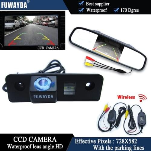 FUWAYDA Wireless Color CCD Chip Car Rear View Camera for SKODA ROOMSTER OCTAVIA TOUR FABIA + 4.3 Inch rearview Mirror Monitor