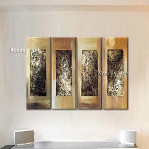 High Quality Canvas paintings Artist Handmade Abstract Gold Brown Colors Oil Painting Abstract Art wall Picture Home decoration