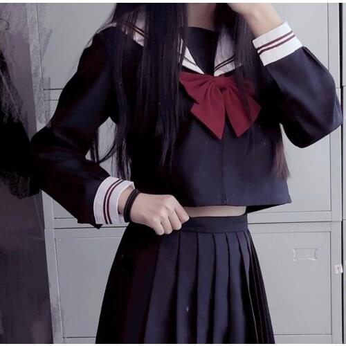 RED 2 LINES BLACK Japanese JK Sets Navy Sailor School Uniform Girls School Uniform Cosplay Japanese School UNIFORM JKX137