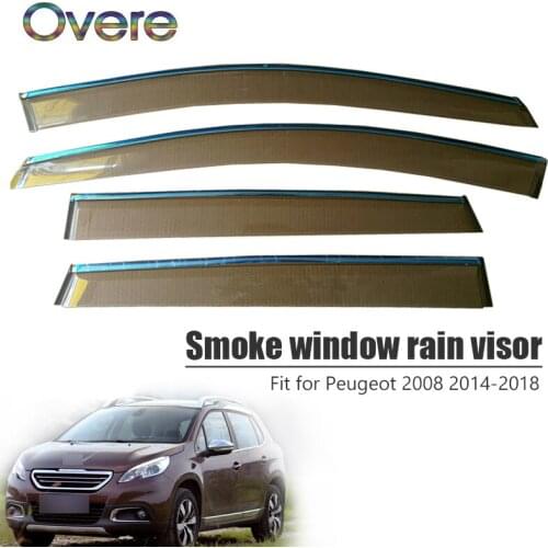 Overe 4Pcs/1Set Smoke Window Rain Visor For Peugeot 2008 2014 2015 2016 2017 2018 ABS Awnings Shelters Guard Accessories