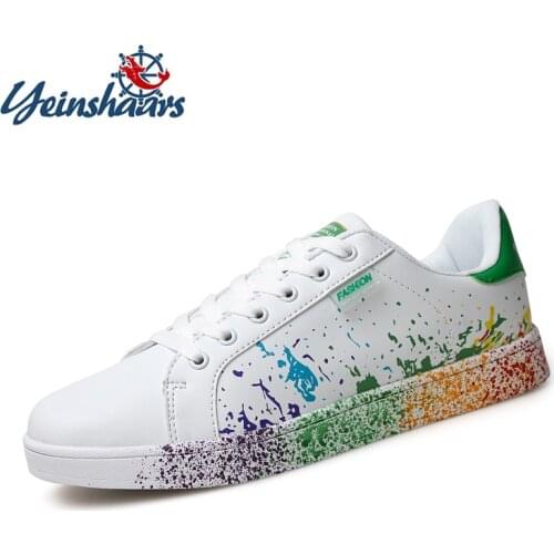 YEINSHAARS Men Women Classic Unisex Fashion Painting Ink Jet Skateboarding School Shoes Lovers Sneakers For Female Male Flats