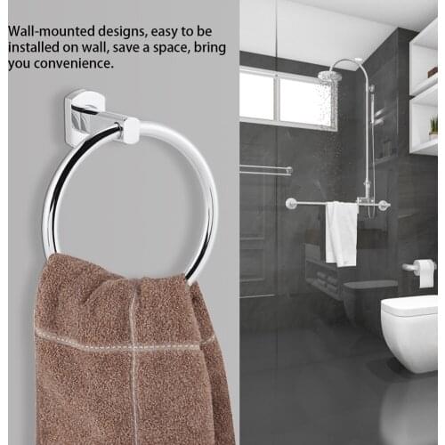 Stainless Steel Towel Ring Round Hanging Towel Hanger Wall-Mounted Towel Rack Holder Bathroom Shower Towel Organizer Shelf