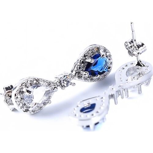 Fashion Boho Drop Shape Pendant Blue Crystal Earrings For Women Jewelry Engagement Party Earrings