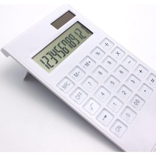12 Digits Large Display Solar & Battery Desktop Calculator Ultra-thin Dual Power Crystal Buttons Basic Counter for Home Supplies