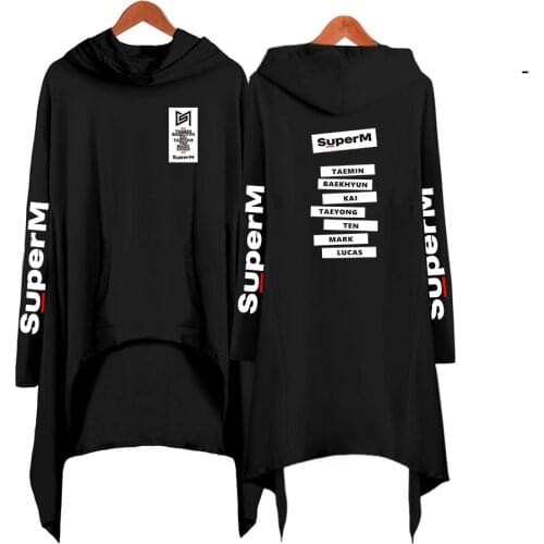 Imaginative SuperM Ablum 2019 Irregular Hoodies Fashion Oversize Ulzzang Hooded Woman Dress K Pop Loose Robe Sweat Femme Capuche