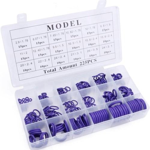 New 225Pcs Seal O-ring R22 R134a Air Conditioning O-Ring Rubber Washer Assortment