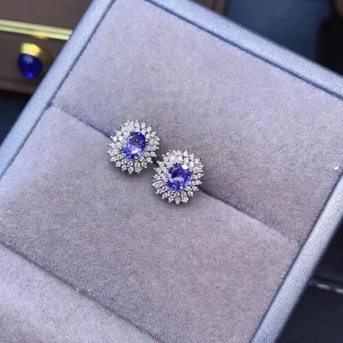 New Natural Tanzanite Earrings 925 Silver Ladies Two-color Electroplating Earrings Simple and Stylish Atmosphere