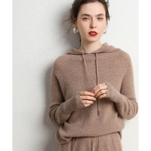 Autumn and winter womens cashmere suit hooded sweater cashmere pants 100% pure cashmere