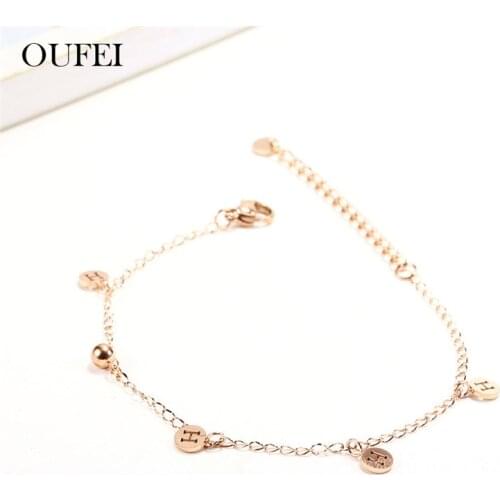 OUFEI Rose Gold H Womens Bracelet Chain Link Bracelet Stainless Steel Jewelry Fashion Bracelets Woman 2019 Jewellery Accessories