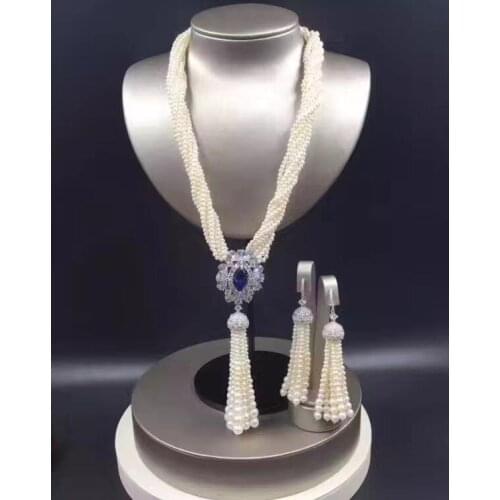 925 silver micro inlay zircon clasp 8row pearl necklace earring sweater chain green jade compartment luxury women necklace 18