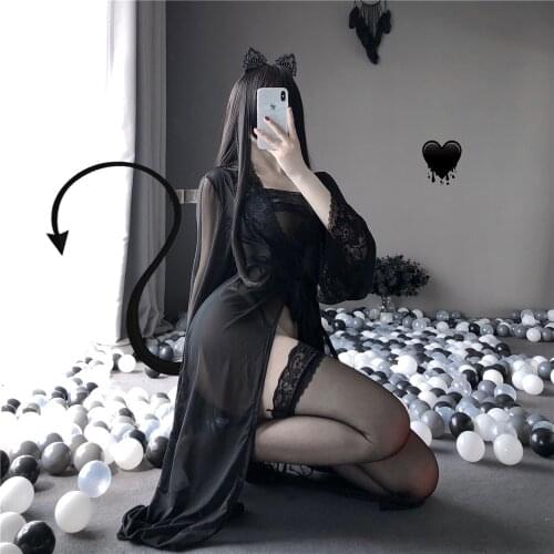 Sexy Lace Long Dress Backless Bandage See-Through Temptation Chinese DuDou Pajama Robe Sleepwear Exotic Slim Floral Lingerie Set