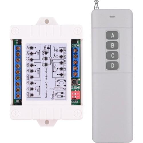 1000M DC12-48V 24V Wide Voltage RF Receiver 4 Channel Wireless Relay Remote Switch With 4 Working Way Multifunction Controller