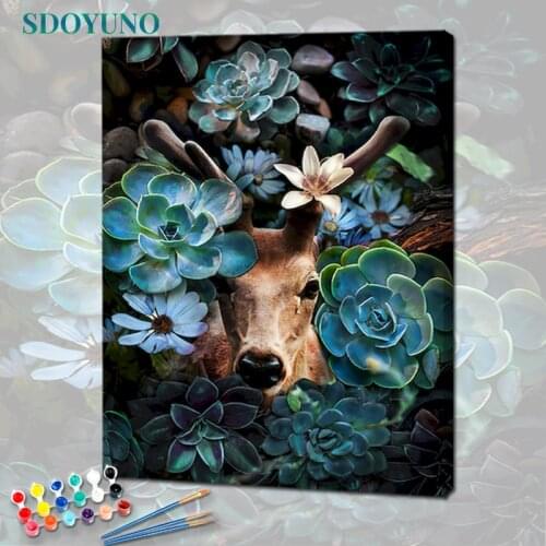 SDOYUNO 60x75cm Paint By Numbers For Adult Elk DIY Oil Painting By Numbers On Canvas Animals Number Painting Home Decor Wall Art