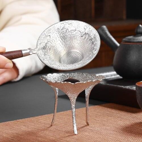 Handmade Hammer Pattern Tea Strainers Teapot Colander Home Decor Pure Tin Sandalwood kung Fu Tea Infusers Coffee Strainer ZH573