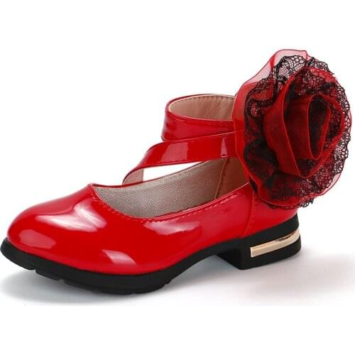 Autumn Childrens Leather Shoes Girls Flower For Princess Wedding Big Kid High Heel Dance Shoes 3 4 5 6 7 8 9 10 11 12 Year Old
