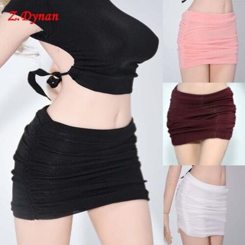 1/6 Scale sexy clothes Elasticity pleated short skirt white black beige pink red short package hip skirt fit 12 inch dolls