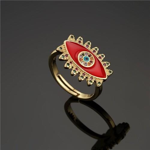 Hot Selling 2021 New Red Oil Painting Evil Eye Ring For Women Girl Open Design Adjustable Size Wholesale Party Jewelry Gift