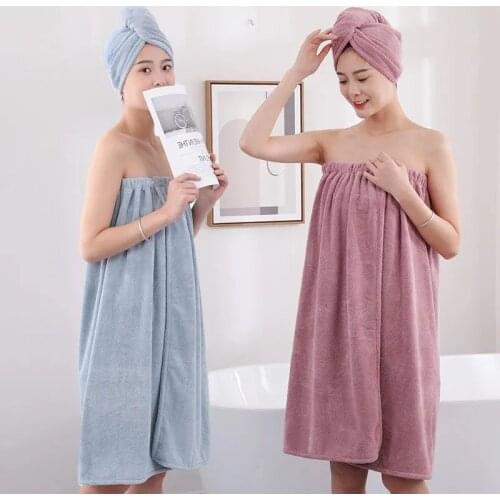 1Set Chic Bath Towel Wearable Towel Superfine Fiber Solid Color Soft and Absorbent Cleaning Plain Towel Hotel Home Bathroom Gift